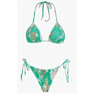 VOLAFA Women's Triangle Bikini Set String Swimsuit Ruched Two Piece Medium Green